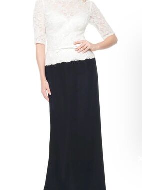 Tadashi Shoji Black and White Lace Bodice Maxi Skirt